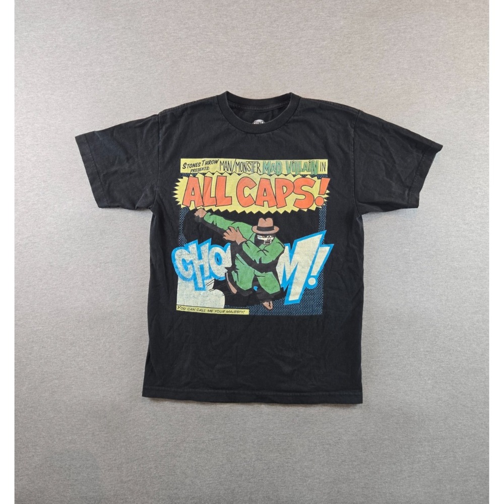 MF DOOM Madlib Madvillain T Shirt Mens M Black All‎ Caps Stones Throw Records